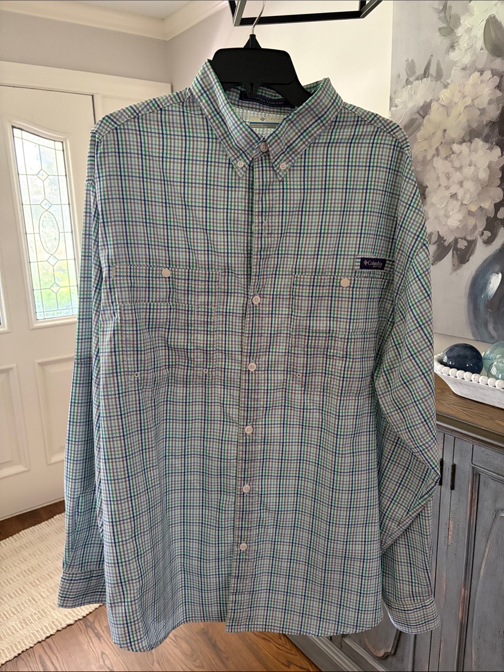 Columbia Men’s Green and Blue Plaid Button-Down Shirt